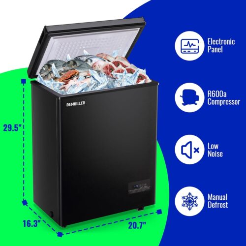 3.5 Cu.ft Chest Freezer with Electronic Panel, Accurate Temperature Display to 1 ℉, Black Deep Freezing Machine with 2 Removable Baskets, Compact Size for Any Space - Image 5
