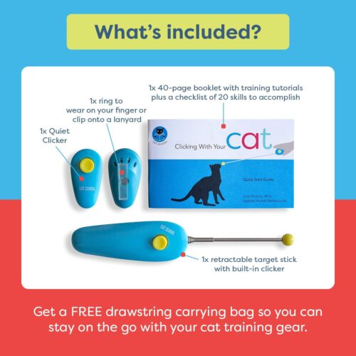CAT SCHOOL Clicker Training Kit - 1 Cat Training Clicker, 1 Target Stick, 1 Step-by-Step Instruction Booklet - Clicker Tools for Cat Training, Fist Bump Training, Positive Behavior - Image 2