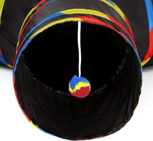 Tempcore Pet Cat Tunnel Tube Cat Toys 3 Way Collapsible, Cat Tunnels for Indoor Cats，Kitty Tunnel Bored Cat Pet Toys Peek Hole Toy Ball Cat, Puppy, Kitty, Kitten, Rabbit Black & Rainbow - Image 5