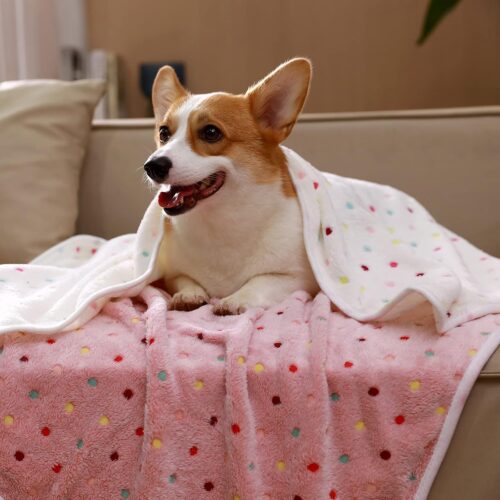 1 Pack 6 Blankets Dog Cat Soft Fluffy Fleece Pet Blanket Warm Cute Print Design Puppy Kitten Blanket Doggy Dot Medium(30"x20") - Image 7