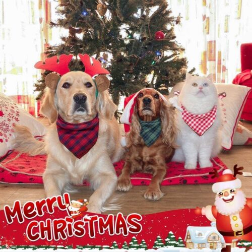 Remifa Dog Bandanas - 6PCS Birthday Gift Washable Green Black Blue Red Square Plaid Printing Christmas Dog Bib Double Reversible Kerchief Scarf Adjustable Accessories for Small to Large Dog Puppy Cat - Image 5