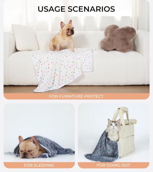 1 Pack 6 Blankets Dog Cat Soft Fluffy Fleece Pet Blanket Warm Cute Print Design Puppy Kitten Blanket Doggy Dot Medium(30"x20") - Image 3