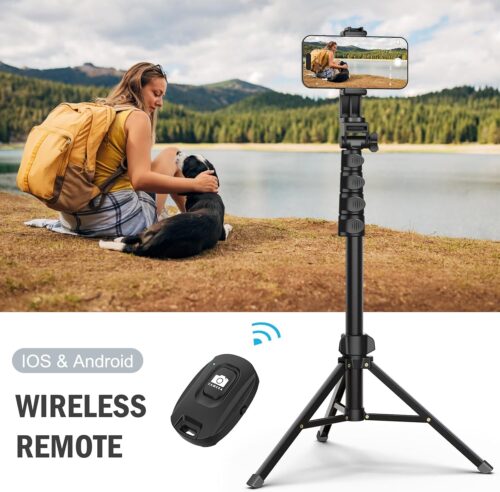 64” Tripod for Cell Phone & Camera, Phone Tripod with Remote and Phone Holder, Portable Tripod for iPhone, Phone Tripod for Video Recording, Cell Phone Tripod Mount Stand for Cellphone - Image 4