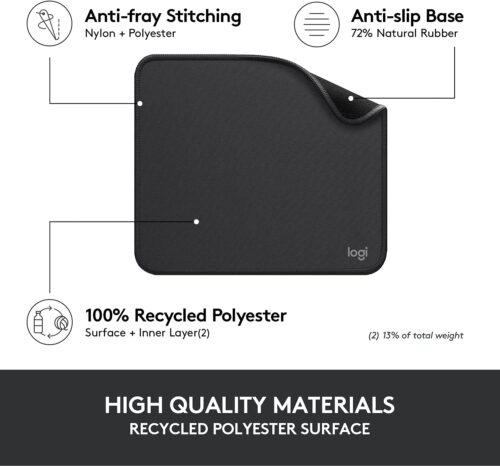 Logitech Mouse Pad - Studio Series, Computer Mouse Mat with Anti-Slip Rubber Base, Easy Gliding, Spill-Resistant Surface, Durable Materials, Portable, in a Fresh Modern Design, Graphite - Image 4