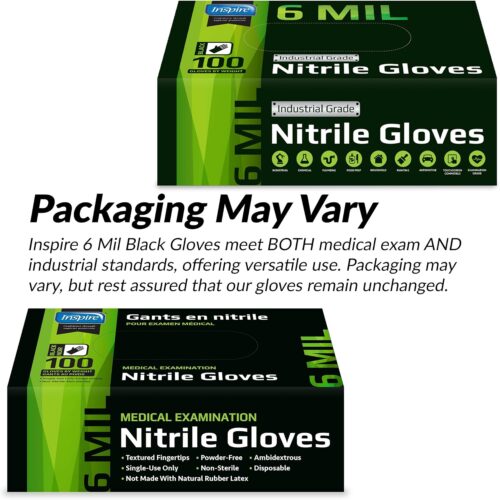 Inspire Black Nitrile Gloves HEAVY DUTY 6 Mil Nitrile Chemical Resistant Medical Cooking Cleaning Disposable Black Gloves - Image 6