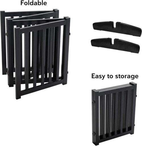 LZRS Solid Hardwood Freestanding Pet Gate,Wooden Dog Gates for Doorways,Nature Wood Dog Gates for The House,Dog Gate for Stairs,Freestanding Indoor Gate Safety Fence,Black,30" Height-4 Panels - Image 4