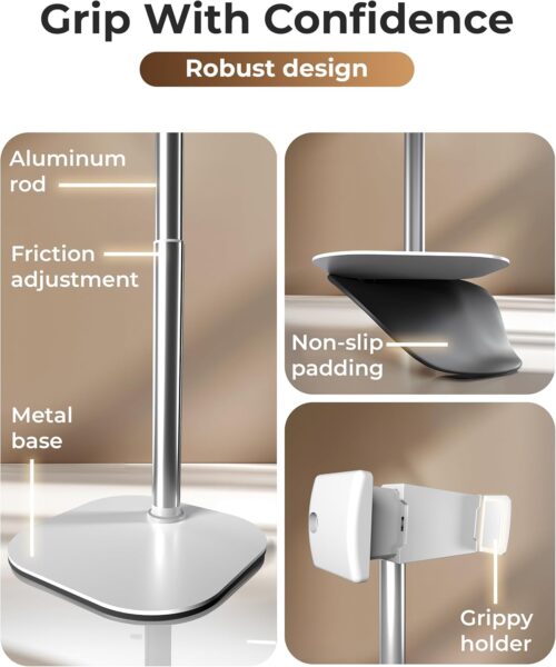 Cooper ChatStand - Height Adjustable Cell Phone Stand for Desk | Rotating, Tilting, 9-14" Telescoping Eye-Level View Cell Phone Holder for Desk (Frost White, 1-Pack) - Image 4