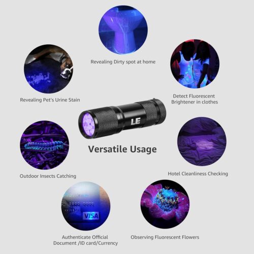 Lighting EVER Black Light Flashlight, Small UV Lights 395nm, Portable Ultraviolet Light Detector for Invisible Ink Pens, Dog Cat Pet Urine Stain, AAA Batteries Included - Image 5