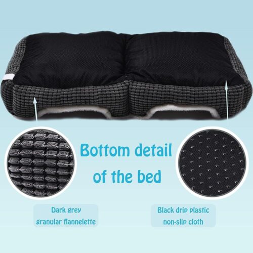 Dog Beds for Two Small Dogs, Double Cat Beds for Indoor Cats, Super Soft Washable Cat Bed with Anti-Slip & Water-Resistant Bottom, Luxury Durable Kitten Bed Puppy Bed, Rectangle Grey Animal Pet Beds - Image 5