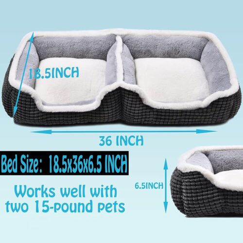 Dog Beds for Two Small Dogs, Double Cat Beds for Indoor Cats, Super Soft Washable Cat Bed with Anti-Slip & Water-Resistant Bottom, Luxury Durable Kitten Bed Puppy Bed, Rectangle Grey Animal Pet Beds - Image 3