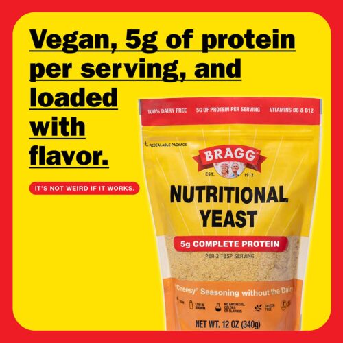 Bragg Premium Nutritional Yeast Seasoning - Vegan, Gluten Free – Good Source of Protein & Vitamins – Nutritious Savory Parmesan Cheese Substitute (Original, 12 Ounce (Pack of 1)) - Image 2