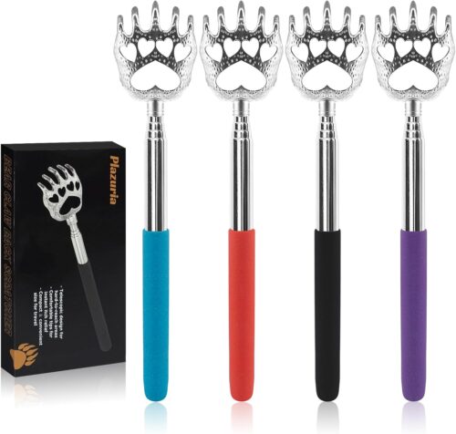 (4-Pack) Portable Extendable Telescopic Bear Claws Metal Back Scratchers/Hand Massager/Backslap with Rubber Handles