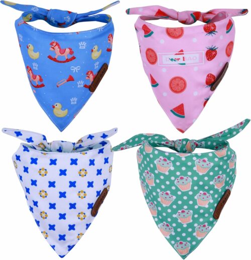 Small Spring Dog Bandanas 4Pack,Dog Scarf,Dog Bandanas boygirl,Premium Durable Fabric,Adjustable Fit,Unique Shape,Provide Various Sizes(Small, Cute Pattern)