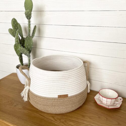 Small Basket for Stuffed Animal,Clothes,Baby Blankets -11.8"x9.8"- Boho Baskets for Living Room,Bedroom,Nursery |Cotton Rope Baskets, Cube Basket, Under Shelf Basket | Baskets for Home Decor - Image 4