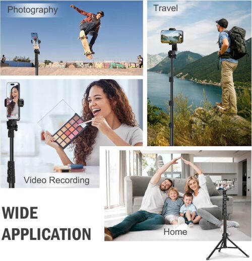 64” Tripod for Cell Phone & Camera, Phone Tripod with Remote and Phone Holder, Portable Tripod for iPhone, Phone Tripod for Video Recording, Cell Phone Tripod Mount Stand for Cellphone - Image 6