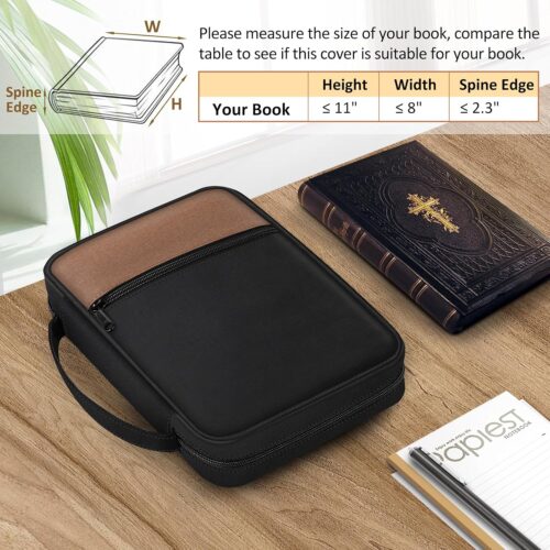 FINPAC Bible Cover, Carrying Book Case Church Bag Bible Protective with Handle and Zippered Pocket, Gift for Mother Lady Women Men, Black & Brown - Image 6