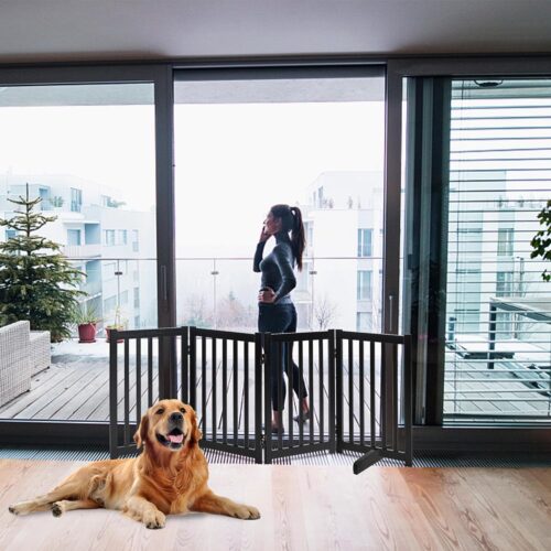 LZRS Solid Hardwood Freestanding Pet Gate,Wooden Dog Gates for Doorways,Nature Wood Dog Gates for The House,Dog Gate for Stairs,Freestanding Indoor Gate Safety Fence,Black,30" Height-4 Panels - Image 8