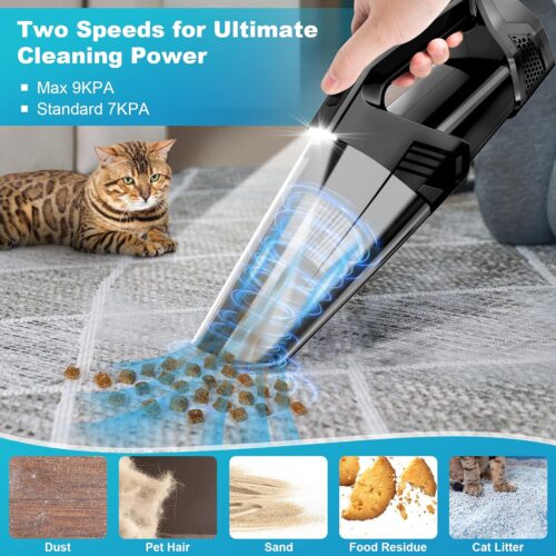 Handheld Vacuum Cordless Car Vacuum Portable with LED Light, High Power Suction, Lightweight Rechargeable Hand Vacuum, Hand Held Vacuum Cleaner for Car Home Office, Pet Hair, Black - Image 2
