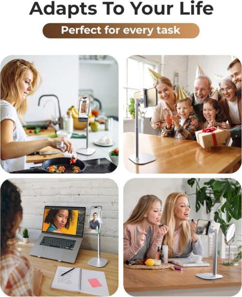 Cooper ChatStand - Height Adjustable Cell Phone Stand for Desk | Rotating, Tilting, 9-14" Telescoping Eye-Level View Cell Phone Holder for Desk (Frost White, 1-Pack) - Image 5
