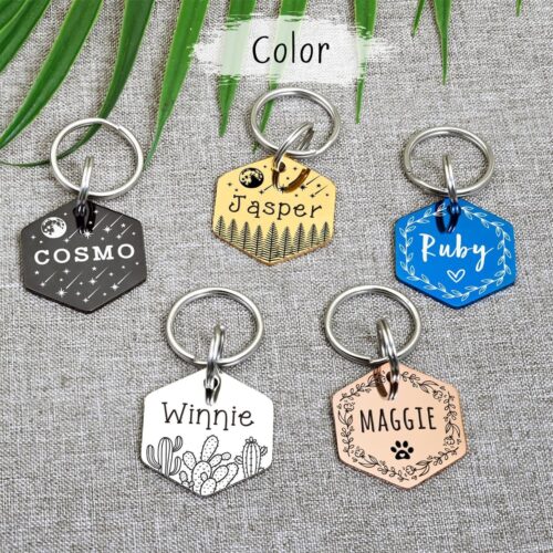 Vimdevs Custom Dog Tags, Funny Double Sided Deep Engraved Stainless Steel Pet Id Tags for Dogs, Cat & Dog Collar Charm, Lightweight Sturdy Cute Cat Id Tags, Personalized Dog Name Tags (Hexagon) - Image 5