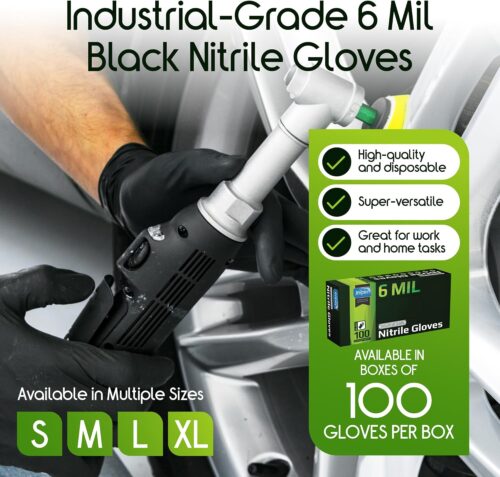 Inspire Black Nitrile Gloves HEAVY DUTY 6 Mil Nitrile Chemical Resistant Medical Cooking Cleaning Disposable Black Gloves - Image 2