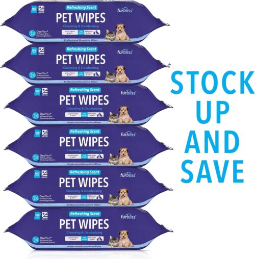 Vetnique Labs Furbliss Hygienic Pet Wipes for Dogs & Cats, Cleansing Grooming & Deodorizing Hypoallergenic Thick Wipes with All Natural Deoplex Deodorizer (Refreshing, 600ct) - Image 2