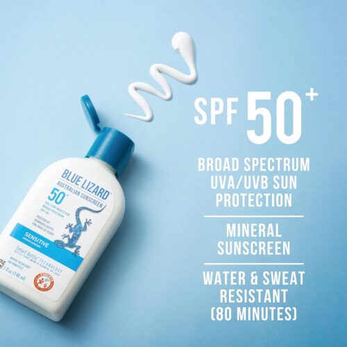 BLUE LIZARD Sensitive Mineral Sunscreen with Zinc Oxide, SPF 50+, Water Resistant, UVA/UVB Protection with Smart Bottle Technology - Fragrance Free, 5 oz - Image 2