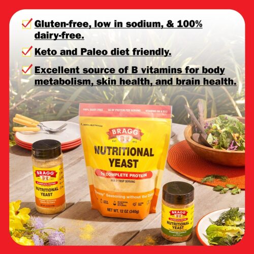 Bragg Premium Nutritional Yeast Seasoning - Vegan, Gluten Free – Good Source of Protein & Vitamins – Nutritious Savory Parmesan Cheese Substitute (Original, 12 Ounce (Pack of 1)) - Image 3