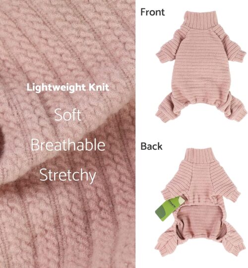 Fitwarm Turtleneck Knitted Dog Sweater Puppy Pajamas Thermal Doggie Winter Clothes Knitwear Pet Coats Cat Apparel Pink Small - Image 5