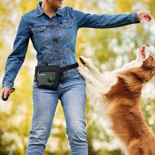 Gobeigo Dog Treat Pouch and Training Clicker, Upgrade Two Magnetic Closure to Prevent Spills, 2 Cup Treat Bag with Poop Bag Dispenser, Metal Clip Waist Belt Fanny Pack for Pet Walking (Black/Gray) - Image 5
