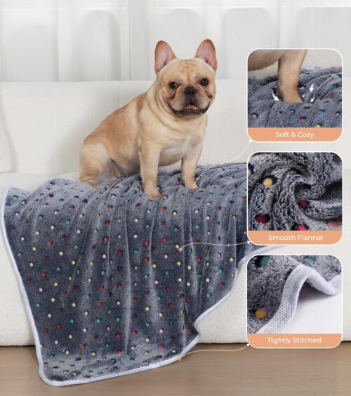 1 Pack 6 Blankets Dog Cat Soft Fluffy Fleece Pet Blanket Warm Cute Print Design Puppy Kitten Blanket Doggy Dot Medium(30"x20") - Image 2