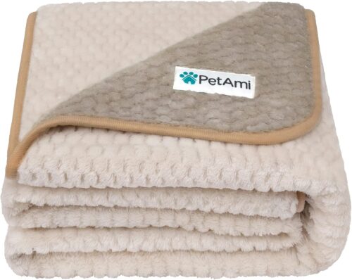 PetAmi Waterproof Dog Blanket, Leakproof XL Pet Blanket for Large Dogs, Furniture Sofa Couch Cover Protector, Fleece Cat Throw Bed Crate Kennel, Reversible Washable Soft Plush, Twin 60×80 Taupe Beige