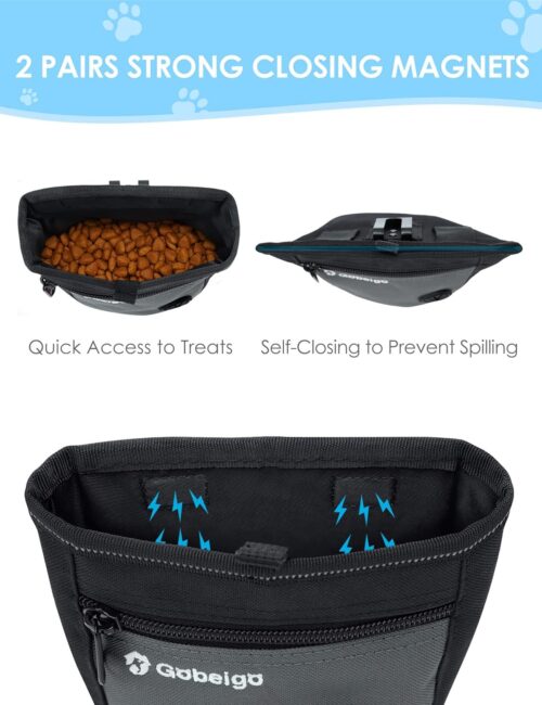 Gobeigo Dog Treat Pouch and Training Clicker, Upgrade Two Magnetic Closure to Prevent Spills, 2 Cup Treat Bag with Poop Bag Dispenser, Metal Clip Waist Belt Fanny Pack for Pet Walking (Black/Gray) - Image 3