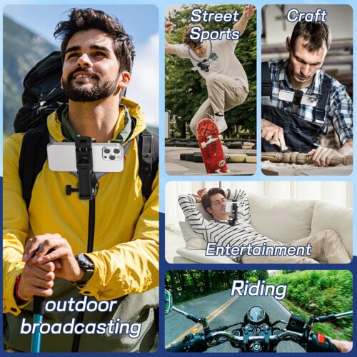 Neck Mount for Cell Phone,Anti-Shake Strap, Hands Free POV/Vlog Chest Phone Holder for Recording, Compatible with iPhone Andriod - Image 4