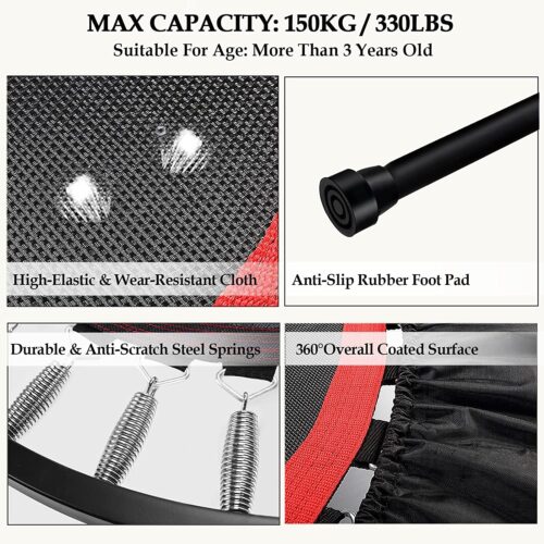 Trampoline, Portable Fitnes Foldable Trampoline in-Home Mini Rebounder, Exercise Trampoline for Kid/Adults, 40" Max Load 330lbs - Image 8