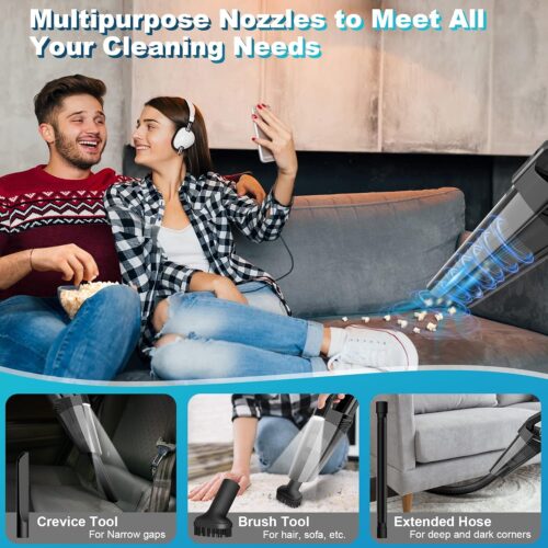 Handheld Vacuum Cordless Car Vacuum Portable with LED Light, High Power Suction, Lightweight Rechargeable Hand Vacuum, Hand Held Vacuum Cleaner for Car Home Office, Pet Hair, Black - Image 3