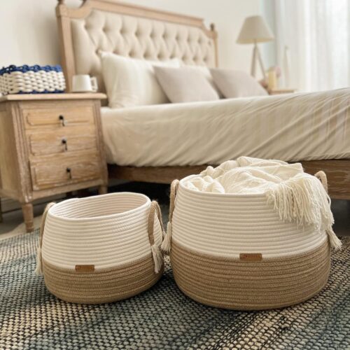 Small Basket for Stuffed Animal,Clothes,Baby Blankets -11.8"x9.8"- Boho Baskets for Living Room,Bedroom,Nursery |Cotton Rope Baskets, Cube Basket, Under Shelf Basket | Baskets for Home Decor - Image 8
