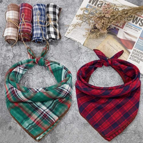 Remifa Dog Bandanas - 6PCS Birthday Gift Washable Green Black Blue Red Square Plaid Printing Christmas Dog Bib Double Reversible Kerchief Scarf Adjustable Accessories for Small to Large Dog Puppy Cat - Image 8