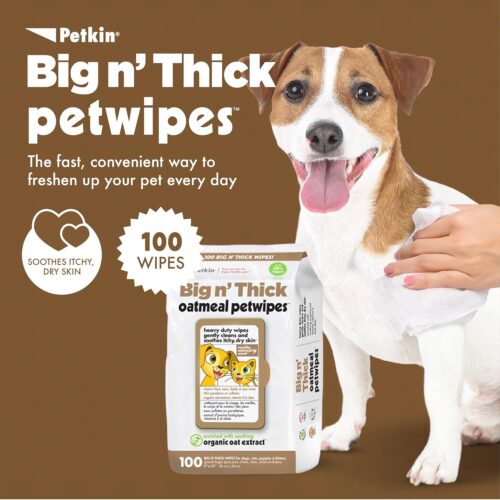 Petkin Pet Wipes for Dogs and Cats, Oatmeal, 100 Wipes (Large) for Dogs and Cats - Soothes Itchy Dry Skin and Cleans Ears, Face, Butt, Body and Eye Area - Idea for Home and Travel - Image 2