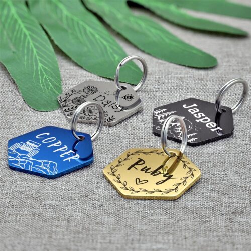 Vimdevs Custom Dog Tags, Funny Double Sided Deep Engraved Stainless Steel Pet Id Tags for Dogs, Cat & Dog Collar Charm, Lightweight Sturdy Cute Cat Id Tags, Personalized Dog Name Tags (Hexagon) - Image 3
