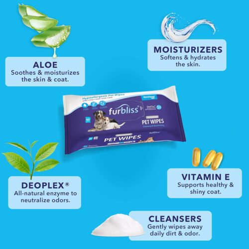 Vetnique Labs Furbliss Hygienic Pet Wipes for Dogs & Cats, Cleansing Grooming & Deodorizing Hypoallergenic Thick Wipes with All Natural Deoplex Deodorizer (Refreshing, 600ct) - Image 5
