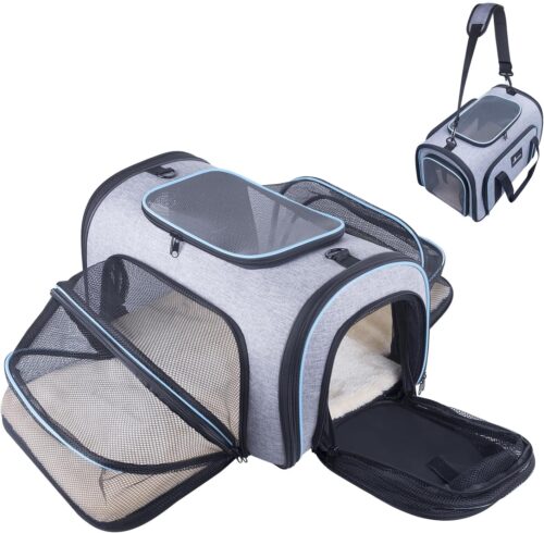 Siivton Pet Carrier Airline Approved, 4 Sides Expandable Cat Carrier Bag with Removable Fleece Pad, Large Soft Sided Pet Travel Carrier, Dog Carrier for Cats, Puppy and Small Dogs - Image 6