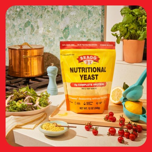 Bragg Premium Nutritional Yeast Seasoning - Vegan, Gluten Free – Good Source of Protein & Vitamins – Nutritious Savory Parmesan Cheese Substitute (Original, 12 Ounce (Pack of 1)) - Image 5