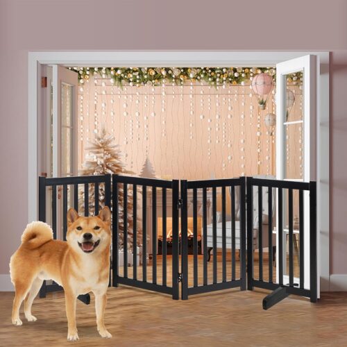 LZRS Solid Hardwood Freestanding Pet Gate,Wooden Dog Gates for Doorways,Nature Wood Dog Gates for The House,Dog Gate for Stairs,Freestanding Indoor Gate Safety Fence,Black,30" Height-4 Panels - Image 7