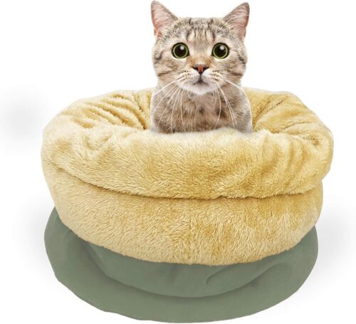 4 in 1 Self Warming Burrow Cat Bed, Pet Hideway Sleeping Cuddle Cave (Sage Green) - Image 6