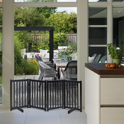LZRS Solid Hardwood Freestanding Pet Gate,Wooden Dog Gates for Doorways,Nature Wood Dog Gates for The House,Dog Gate for Stairs,Freestanding Indoor Gate Safety Fence,Black,30" Height-4 Panels - Image 6