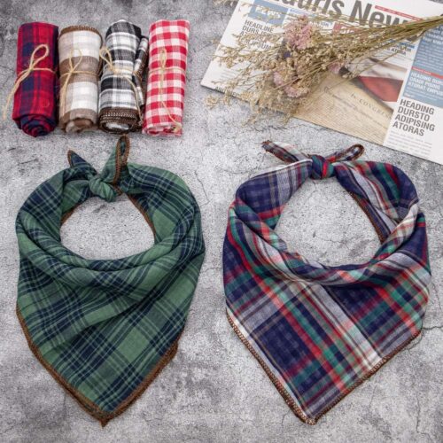 Remifa Dog Bandana - 6PCS Birthday Gift Washable Green Blue Red Christmas Bandana Square Plaid Printing Bib Double Reversible Kerchief Scarf Adjustable Accessories for Small to Large Dog Puppy Cat - Image 5