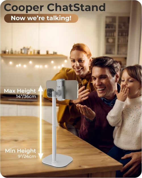 Cooper ChatStand - Height Adjustable Cell Phone Stand for Desk | Rotating, Tilting, 9-14" Telescoping Eye-Level View Cell Phone Holder for Desk (Frost White, 1-Pack) - Image 2
