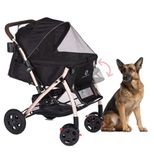 HPZ-PR America HPZ Pet Rover – Premium Heavy Duty Dog/Cat Stroller – Travel Carriage Compartment Zipperless – Pump Free Rubber Tires Small, Medium/Large Pets (Black 2nd-Gen.), X-Large