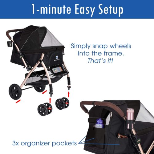HPZ-PR America HPZ Pet Rover - Premium Heavy Duty Dog/Cat Stroller - Travel Carriage Compartment Zipperless - Pump Free Rubber Tires Small, Medium/Large Pets (Black 2nd-Gen.), X-Large - Image 6